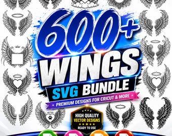 600+ Angel Wings SVG Bundle, Memorial Wings Clipart, Halo Wings PNG, Cricut Cut Files, Silhouette Design, Wing Outline Digital Download