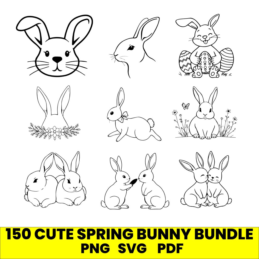 150 Cute Bunny SVG PNG Bundle | Spring Easter Rabbit Clipart | Baby ...
