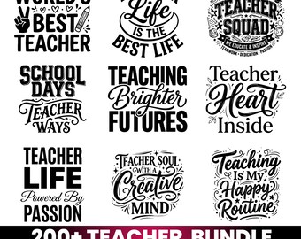 Teacher Svg Bundle | PNG, SVG & PDF Files | Teacher Life Quotes, Back to School Designs, Teacher Appreciation Mega Bundle