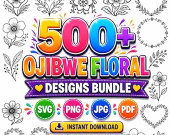 Ojibwe Floral SVG Bundle, Folk Floral Line Art, Indigenous Botanical Ornament Svg, Woodland Floral Clipart, Native Svg for Cricut Silhouette