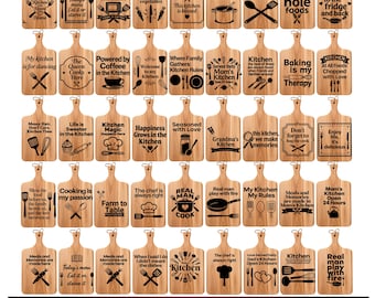 Paquete de 100 tablas de cortar SVG / Frases de cocina SVG PNG PDF / Letreros divertidos para mamá y papá en la cocina / Archivos de grabado láser / Cricut Glowforge