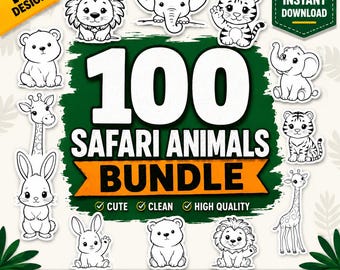 100 Safari Animals Bundle | Jungle Clipart, Coloring PNG PDF (Digital Download)