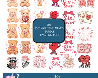 30+ Sechs Sieben Valentine SVG Bundle | 6-7 Meme Designs PNG PDF | Niedliche Valentinstag Clipart für Shirts, Sticker & zum Basteln
