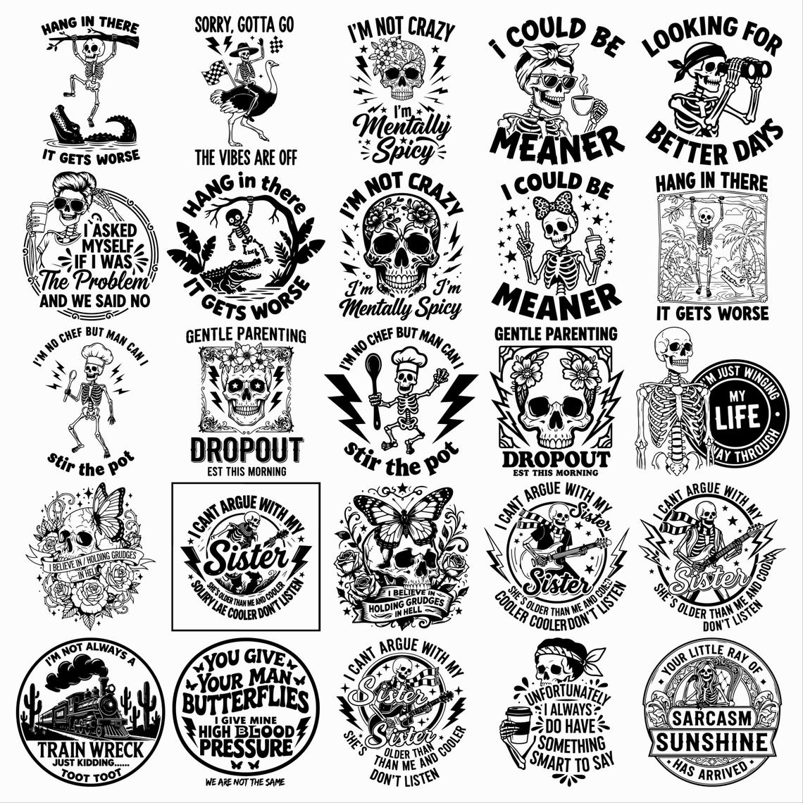 Funny Sarcastic Skull SVG Bundle | 150 Skeleton Quotes Designs | Snarky ...