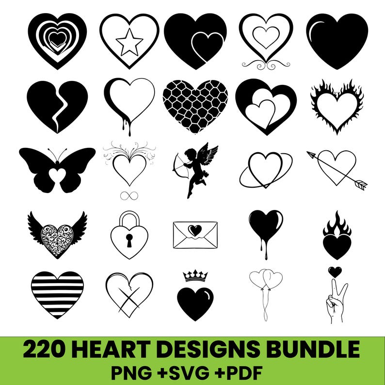 220 Heart SVG Bundle | Doodle Heart SVG, Hand Drawn Love Clipart ...