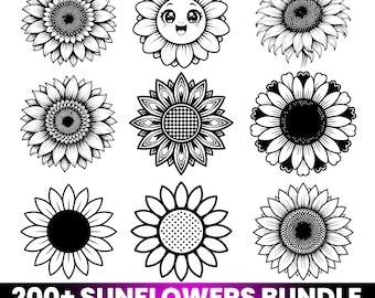 Paquete de más de 200 archivos SVG de girasoles, archivos SVG florales y PNG, imágenes prediseñadas de girasoles, archivos de corte para Cricut, diseños para Silhouette, girasoles imprimibles, paquete de flores