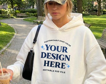 Female Oversize Hoodie Mockup | Editable PSD + PNG, 20 Colors