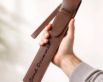 Personalisierte Trommelstockhülle aus Leder, Trommelstockhalter mit Wunschgravur, Handgemachte Trommelstockhülle, Musiker Geschenk für Drummer