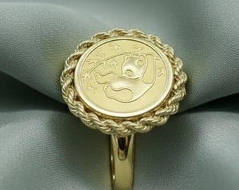 Anillo de plata de ley chapado en oro de 14 quilates con forma de moneda, joyería minimalista, regalo de panda.