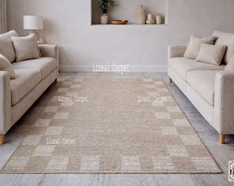 Hand Knotted Wool Rug | Neutral Textured Living Room Carpet