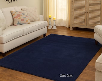 Hand Tufted Solid Navy Blue Area Rug | Modern Minimal Wool Carpet