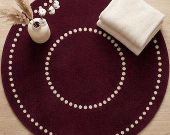 Hand Tufted Burgundy Round Rug, Dotted Circle Geometric Carpet, Modern Nursery Decor Living Rug