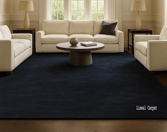 Hand Tufted Solid Navy Blue Area Rug | Modern Minimal Wool Carpet