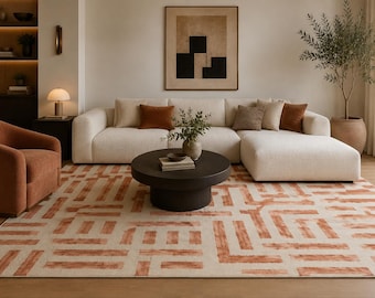 Blush Pink Floral Area Rug, Hand Tufted Wool Carpet, Modern Kids Decor