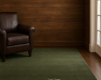 Hand Tufted Solid Olive Green Area Rug | Modern Minimal Wool Carpet