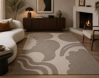 Hand Tufted Wool Area Rug | Modern Geometric Carpet, Living Room Home Decor