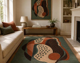 Hand Tufted Geometric Wool Rug, Abstract Mid Century Modern Carpet