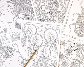 PDF coloring pages, Winter season 3, set of 6 pages