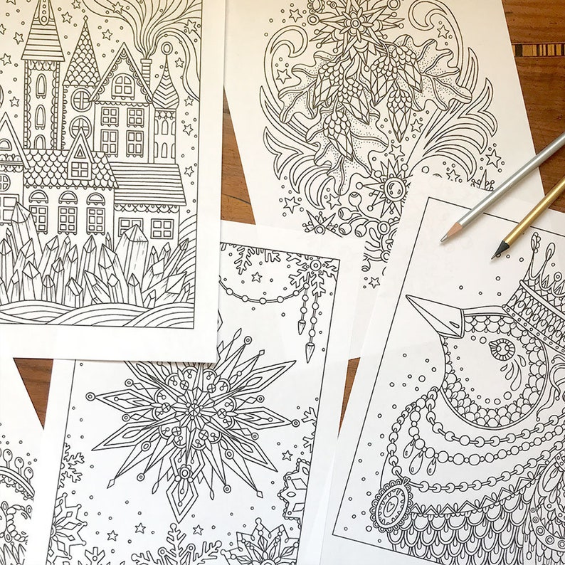PDF coloring pages, Winter season 1, set of 6 pages image 3
