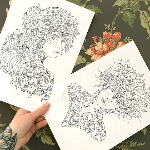 Download Pdf Coloring Pages Flower Tattoos Set Of 2 Pages Etsy