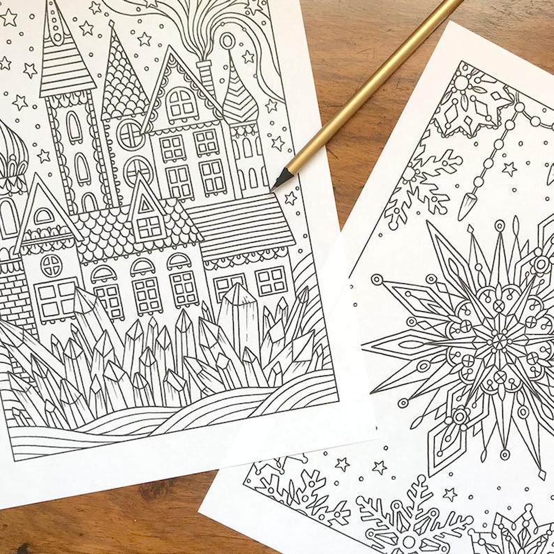 PDF coloring pages, Winter season 1, set of 6 pages image 5