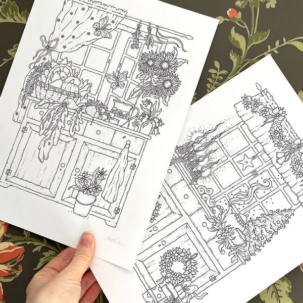 PDF coloring pages, My cozy kitchen, set of 2 pages