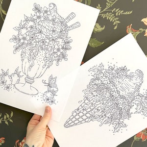 PDF coloring pages, Ice cream party, set of 2 pages