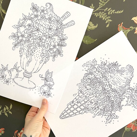 PDF coloring pages, Ice cream party, set of 2 pages