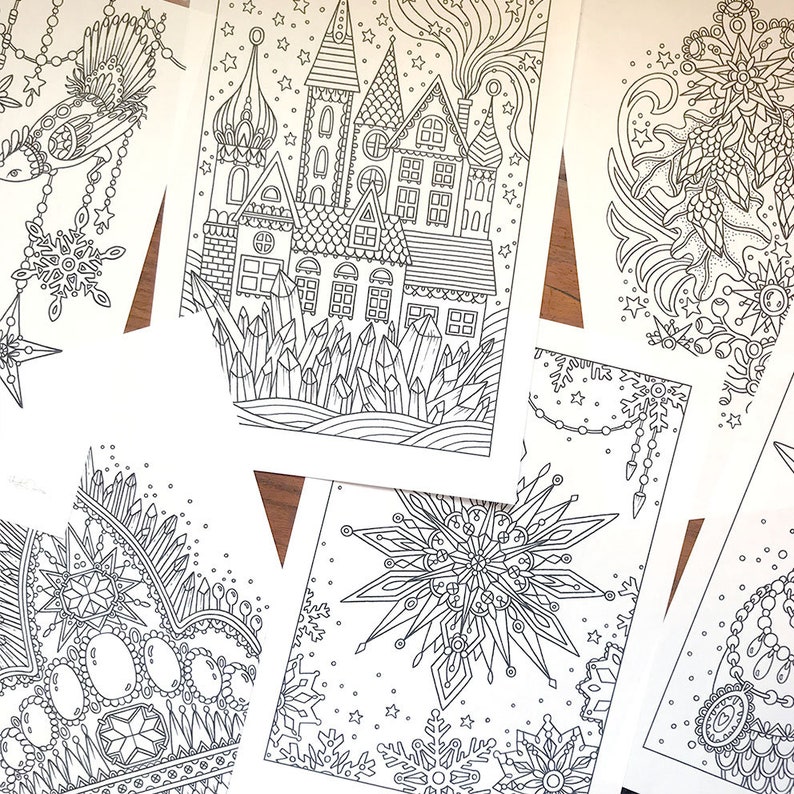 PDF coloring pages, Winter season 1, set of 6 pages image 1