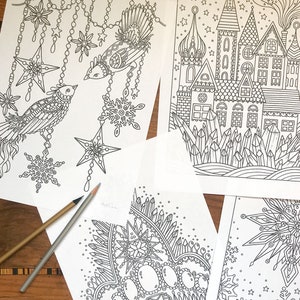 PDF coloring pages, Winter season 1, set of 6 pages image 2