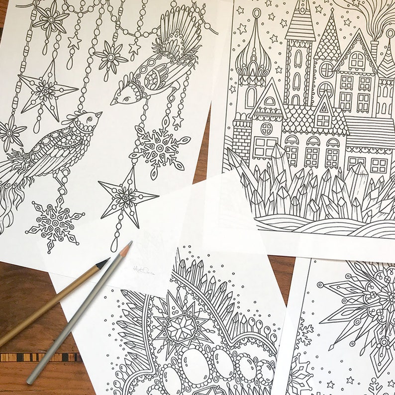 PDF coloring pages, Winter season 1, set of 6 pages image 2