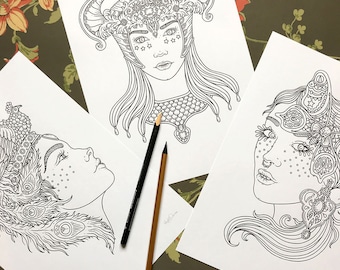 PDF  coloring pages, Girl power 2, set of 3 pages