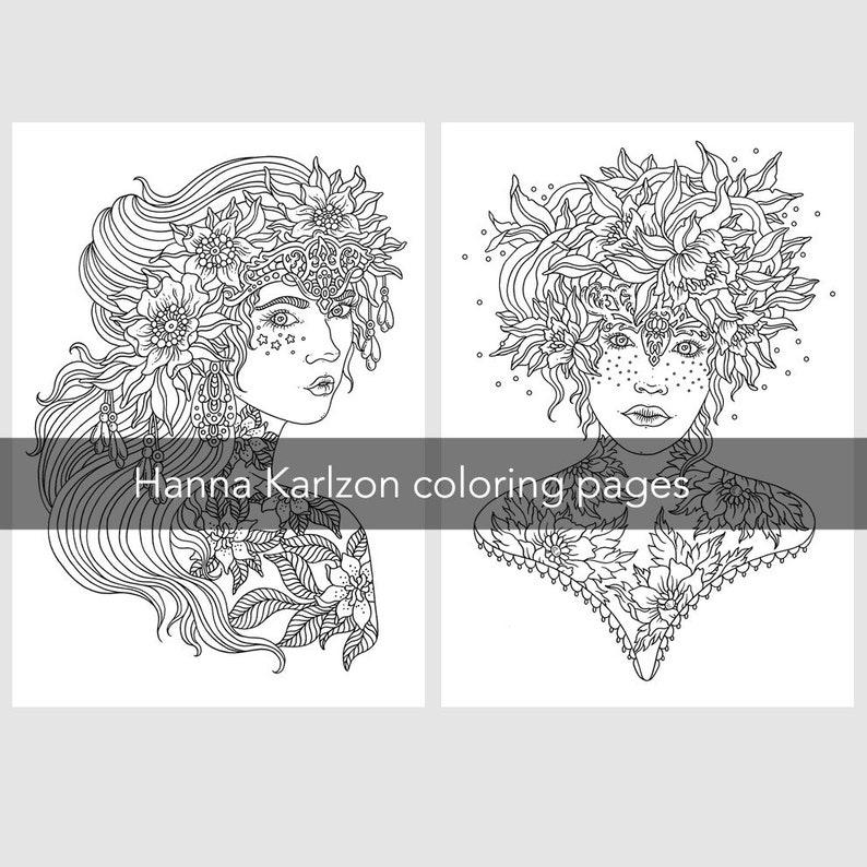 PDF coloring pages, Flower tattoos, set of 2 pages image 3