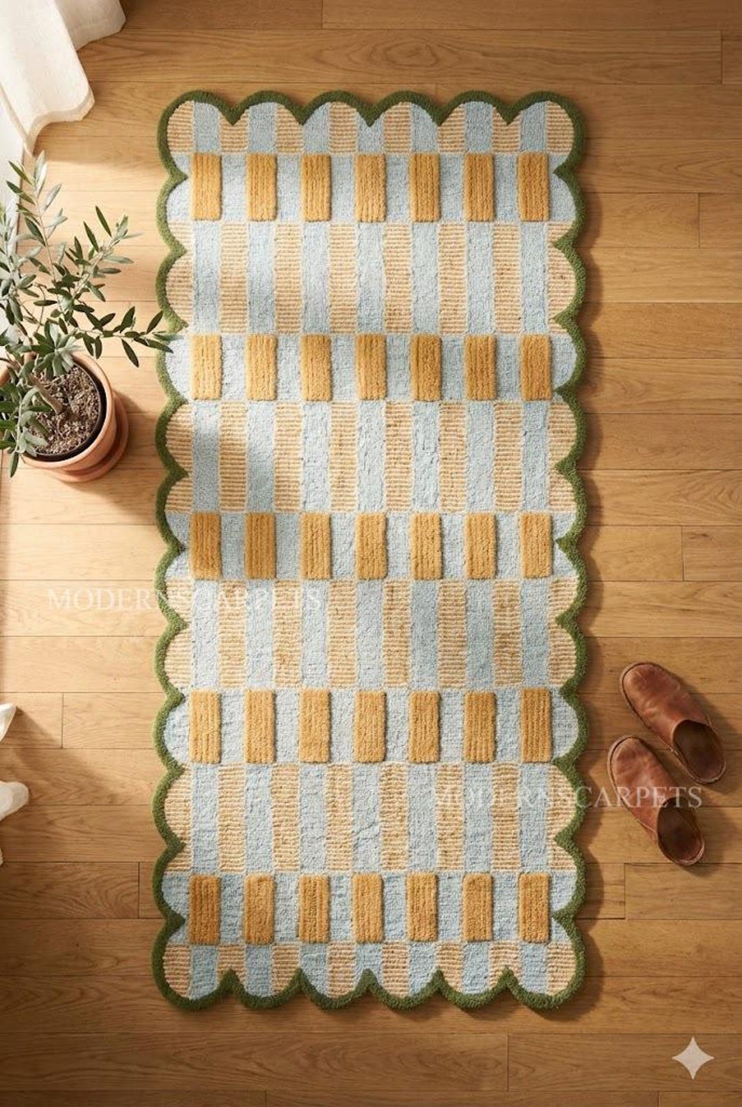 Matilda Goad Rug Anthropologie Matilda Goad Plaid Tufted Scalloped Rug Blue New Zealand ...