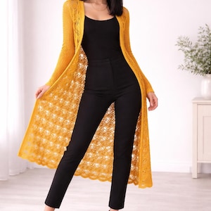 Patrón de cárdigan de crochet con encaje bohemio: estilo plumero largo (descarga instantánea)