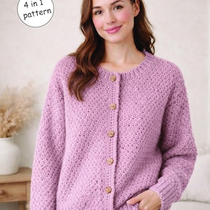 Patrón de cárdigan de crochet fácil, suéter de una pieza para principiantes (tallas XS-5X) (patrón PDF)