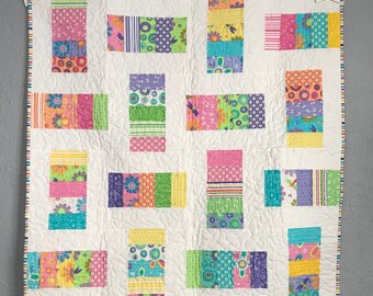 Baby Quilt Toddler Child Quilt Handmade Moda Pink and Green Fabric Crib Quilt, 39 x 39, baby crib throw, handmade quilt