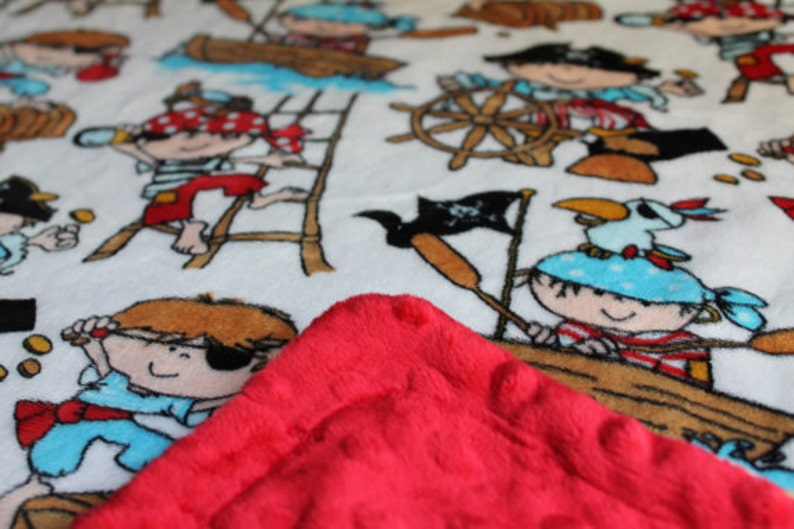 Great Gift for a Baby or Toddler Minky Blanket Pirates Print Minky with Red Dimple Dot Minky Backing