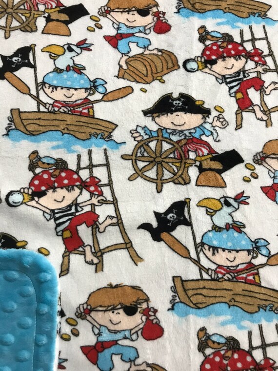 Great Gift for a Baby or Toddler Minky Blanket Pirates Print Minky with Red Dimple Dot Minky Backing