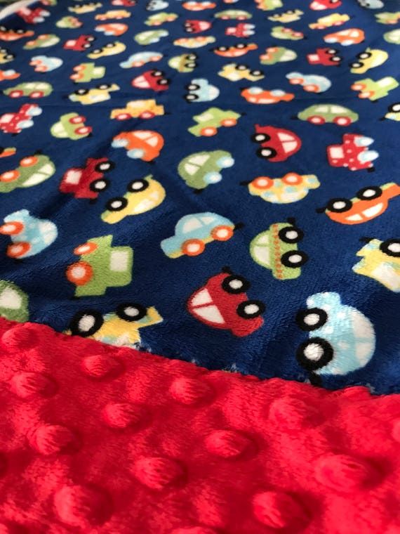 Perfect Size a Toddler or Child Minky Blanket Baseball Print Minky with Black Background with Red Dimple Dot Minky Backing
