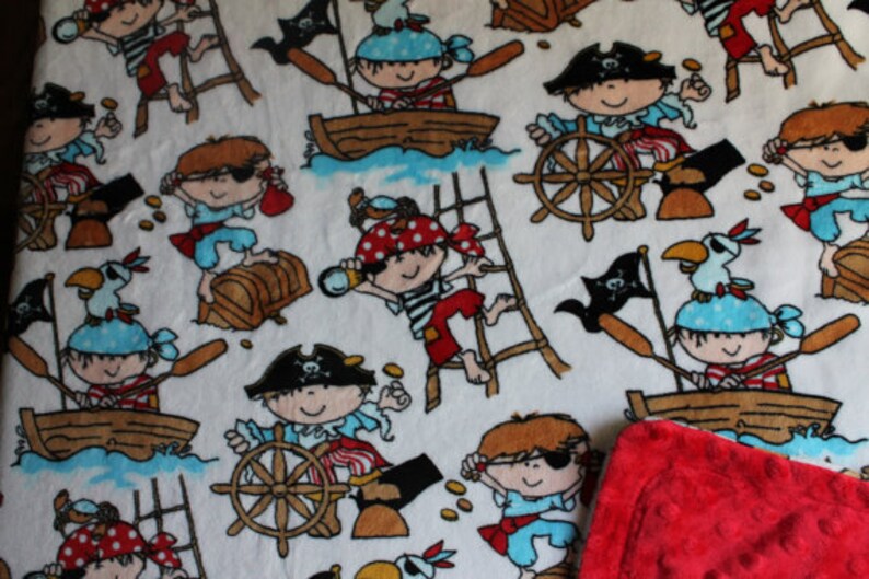Great Gift for a Baby or Toddler Minky Blanket Pirates Print Minky with Red Dimple Dot Minky Backing