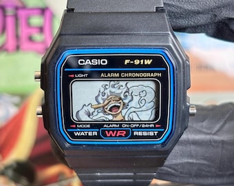 Casio F-91W One Piece Luffy LCD Art Mod – Orologio digitale anime personalizzato