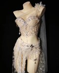 Rave Fairy Corset Set, Pearl Beaded Corset with Sheer Skirt, Ethereal Fairy Outfit, Festival Fairy Costume, Rave Fairy Set, Bridal Fairy