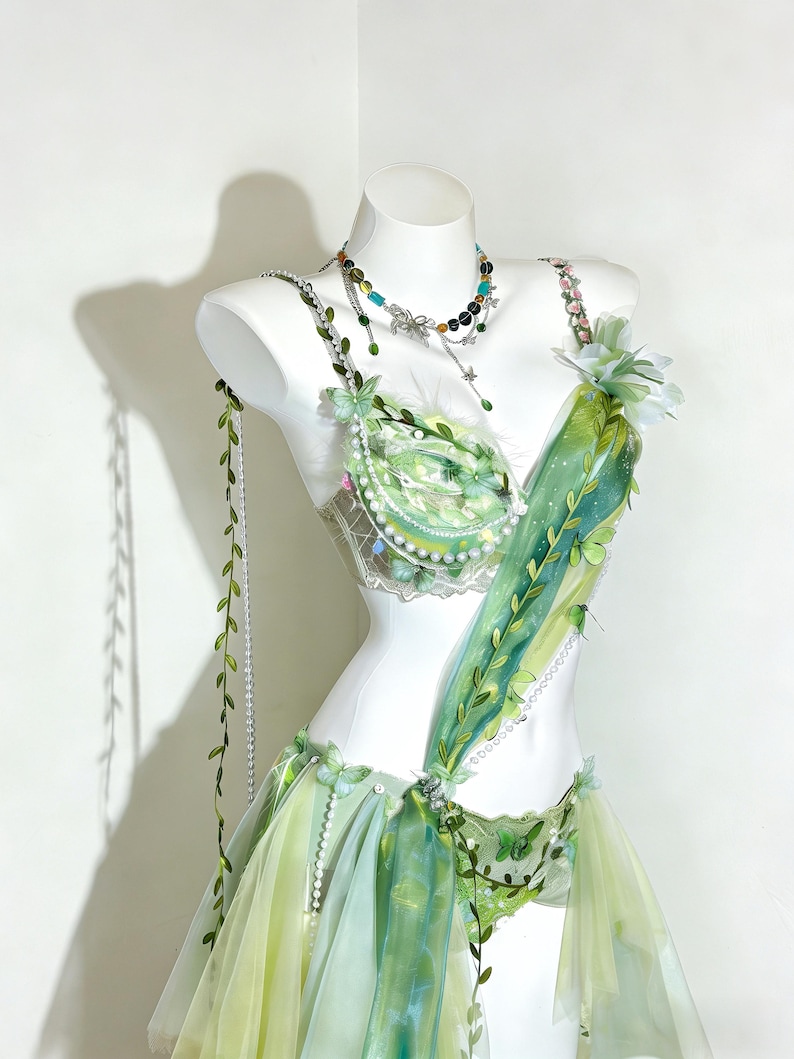 All-in-one Green Fairy Rave Set, Green Butterfly Bra & Skirt, Forest ...