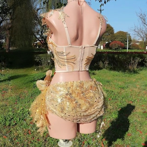 Golden Butterfly Fairy Corset Set, Luxury Festival Outfit, Gold Fairy Costume, Burning Man Outfit, Goddess Rave Set With Skirt, All in one image 5