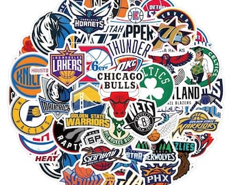 Logo de l'équipe de basket-ball autocollants | Décalcomanies en vinyle imperméables, 60 pièces, graffitis sportifs pour ordinateur portable, bouteille d'eau, planche à roulettes, bagages