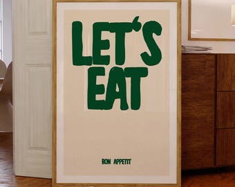 Let's Eat Kitchen Print | Modern Minimalist Dining Room Wall Art,  Dining Room Wall Art, Cafe Wall Poster| Minimal Kitchen Quote Art Paints