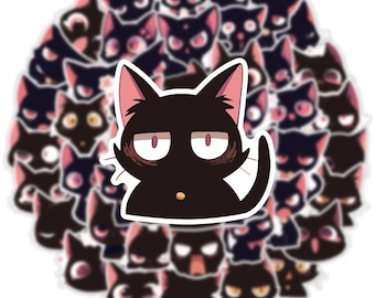 Paquete de 55 pegatinas de gato negro, lindas pegatinas de vinilo de gato kawaii, calcomanías de gato anime impermeables para laptop, botella de agua, diario y teléfono.