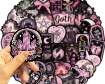 Paquete de pegatinas de calavera gótica rosa oscuro: Calcomanías mágicas de terror para portátiles, botellas de agua, monopatines, calcomanías de vinilo removibles, paquete de pegatinas