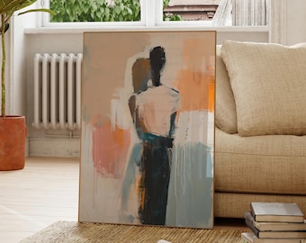 Impression d'art mural couple abstrait, affiche murale en toile, peinture figurative moderne, affiche d'art minimaliste romantique, décoration d'intérieur contemporaine neutre